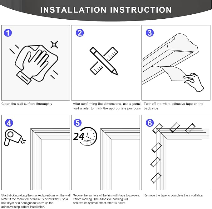Peel and Stick Wall Molding Kit, 3-Set Double-Layer Frame Panels | Pre-Cut Ready-to-Assemble Wainscoting, Paintable Polystyrene Trim for Accent Walls, Living Rooms & Bedrooms, 31 x 54 in - Image 7