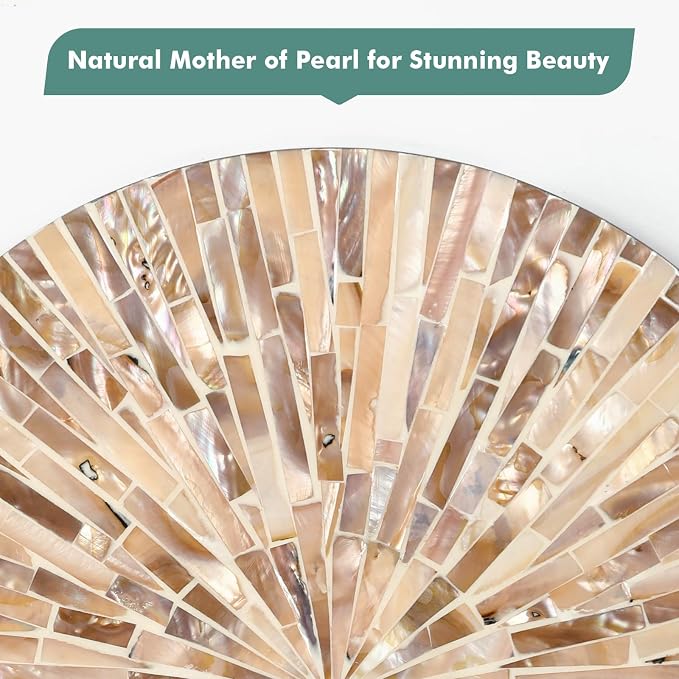 Boho Mother of Pearl Decorative Wall Mirror for Living Room,Brown - Image 2