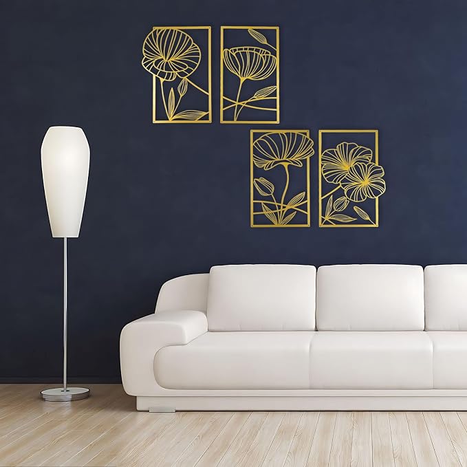 ESTART 4Pcs Metal Lotus Wall Decor Abstract Floral Line Art Sculpture | Minimalist Wall Decor for Bedroom Flowers Hanging Wall Sculpture for Living Room Kitchen Office and Yoga Room (Gold) - Image 7