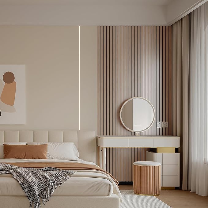 YLL YLL PVC Slat Wall Panel Peel and Stick 118"x 15.7" Faux Oak Grain Wood Slat Panel Self-Adhesive Wallpaper Soundproof 3D Wall Panels - Image 5