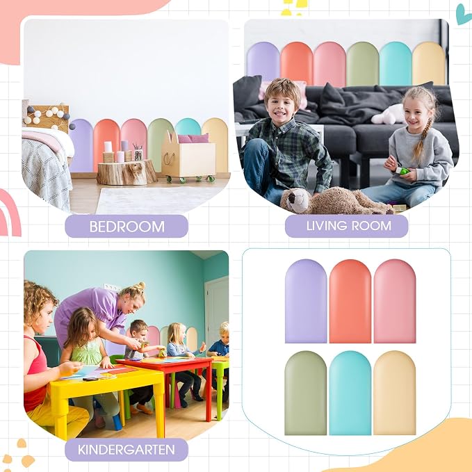 Jetec 6 Pcs Kids Wall Padding Panels, 1.18 Inch Thick Foam Wall Protector, 15.75 x 7.87 Inch Soft 3D Pastel Safety Panels for Nursery & Playroom - Image 5