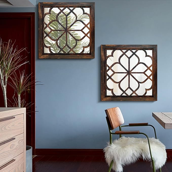 Wocred 20inch 2 PCS Square Wall Mirror,Gorgeous Rustic Farmhouse Accent Mirror, Caramel Color Entry Mirror for Bathroom Renovation,Bedrooms,Living Rooms and More. - Image 5
