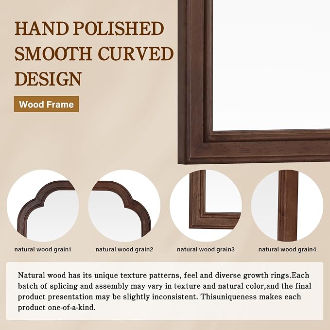 WallBeyond Wooden Framed Wall Mirror, Natural Wood Bathroom Vanity Mirror for Entryway, Living Room or Bedroom Home Decor Vertical or Horizontal Hanging [24" x 36" Walnut Color] - Image 7