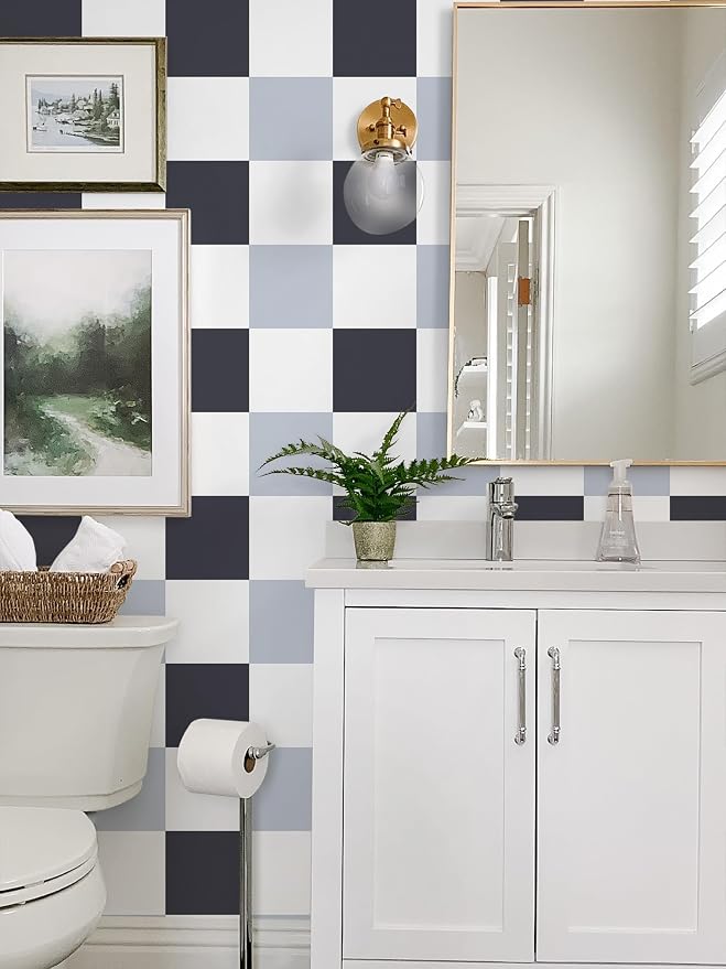Ismoon Plaid Wallpaper Peel and Stick Modern Checkered Contact Paper 17.3" x 78.7" Black/Gray/White Neutral Mosaic Wall Paper Textured Removable Wallpaper for Bedroom Renter Friendly Vinyl - Image 3