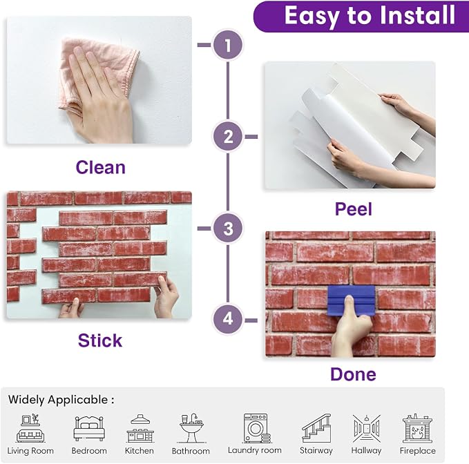 3D Faux Brick Wall Panels Peel and Stick, Designed for Quick DIY | Retro Red, 10 Pcs 15.7" x 11.8", Brick-Look, Ultra-Light PVC Fake Brick Covering Tiles for Wall Renovation, Cover 12.9 sq ft - Image 8