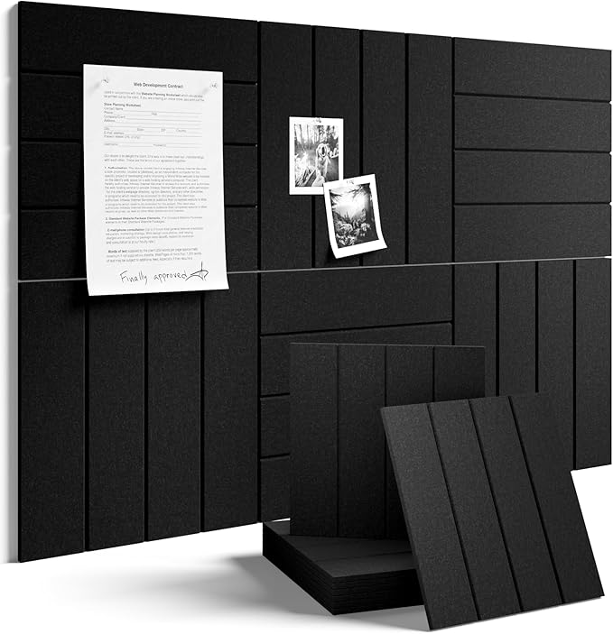 Fluxynara 36" x 24" Large Felt Bulletin Board, Black | 6 Pack Cork Board Alternative with 30 Safe Adhesive Tabs, Pin Boards for Wall Decor, Home, Office, Classroom,Dorm by FLUXYNARA