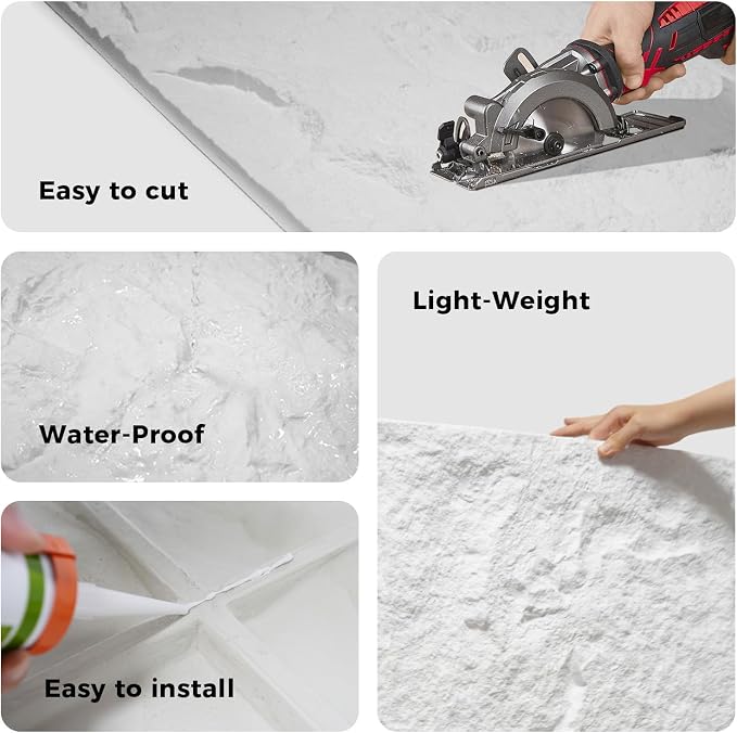 4Pcs Faux Stone Wall Panel 43.3''x23.6'',Lava Stone Design, White | PU Stone Wall Panel for Interior Wall Decor, Bedroom, Living Room, Office - Image 4