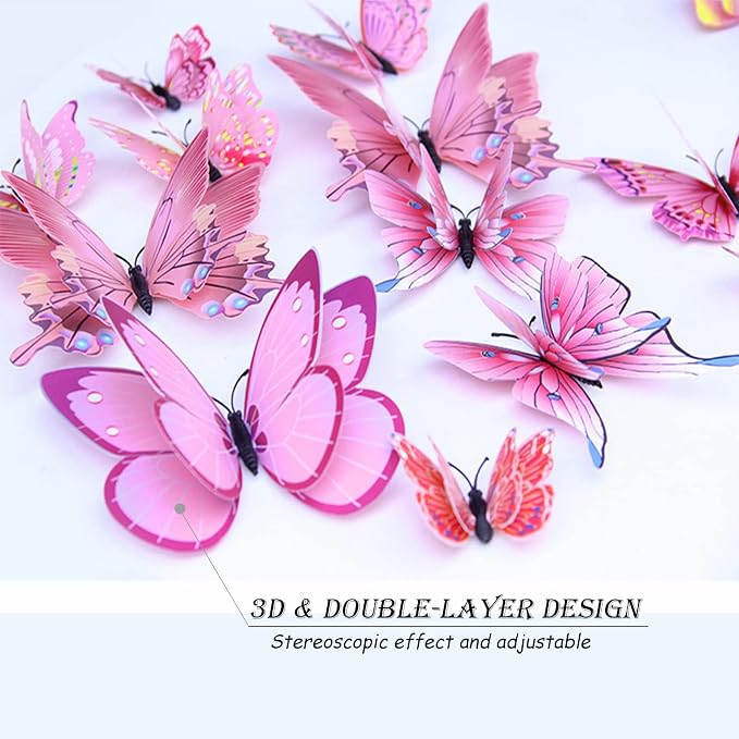 OPSEAM 3D Butterfly Wall Decor Butterfly Decorations Stickers with Magnets | 72 PCS Pink,12 Styles Double Layer Butterfly for Classroom Decoration,Locker Refrigerator, Reusable,Waterproof - Image 4