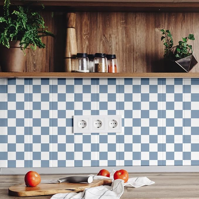 Drydiet Blue Checkered Peel and Stick Wallpaper 15.75'' X 118" | Plaid Funky Checkered Contact Paper, Waterproof Contact Wallpaper, Vintage Gingham Decor for Room Bathroom Cabinet, Trendy - Image 4