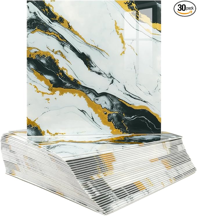 2.4mm Thick Marble Peel and Stick Wall Panels, Self-Adhesive Waterproof Wallpaper for Kitchen Backsplash, Bathroom Wall Decor, 30 Sheets by PGVALXOR