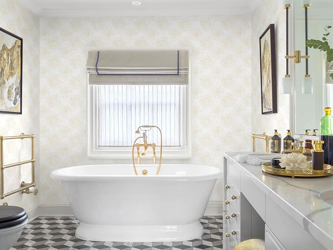 Boho Wallpaper Beige Wall Paper Peel and Stick Modern Beige and White Geometric Fireworks Contact Paper Renter Friendly Self-Adhesive Removable Bathroom Bedroom Laundry Room 17.3" × 197" - Image 6