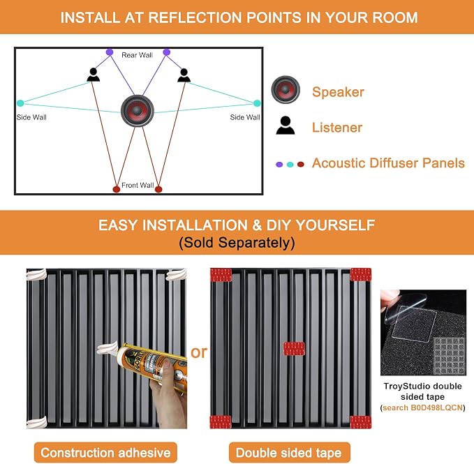 TroyStudio Slat Acoustic Sound Diffuser Panels, 19.7 X 19.7 X 0.5 inches 12 Pcs Black PVC Plastic 3D Wall Panel, Recording Studio Acoustical Treatment Diffusion panel, Art Decorative Ceiling Tiles - Image 6
