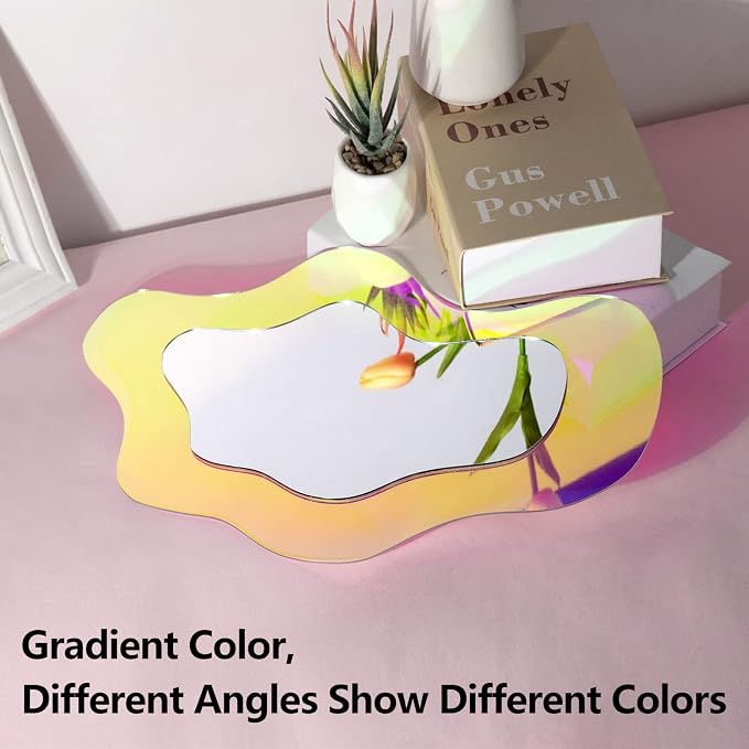 Irregular Wall Mirror Wavy Acrylic Rainbow Mirror Room Decor Aesthetic Mirrors Amorphic Vanity Retro Mirrors for Bedroom Living Room Bathroom Entryway Wall Decor ( Clouds Style, 15.5 x 10.5 Inches ) - Image 2