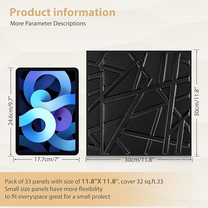Heikki 30 Pack 3D Wall Panel for Interior Wall Décor, PVC Flower Textured Wall Panels for Living Room Bedroom Hotel Office, 11.8"x11.8", Double-Sided Tape (Black-SZ) - Image 4