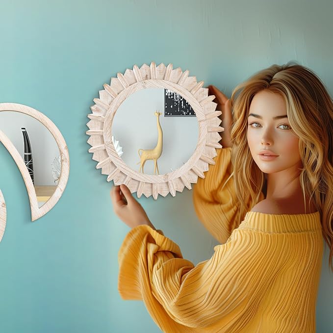 WAKOSAN Moon Phase Wall Mirror Set, 5PCS Wooden and Real Glass Mirrors - Image 3