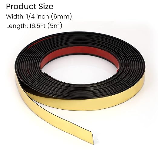 Gold Border Trim Peel and Stick Flexible PVC Wall Molding Trim Tape Self Adhesive Mirror Like Metallic Decorative Trim for Wall, Mirror, Door, Wardrobe (1/4 in X 16.4 FT, Gold) - Image 8