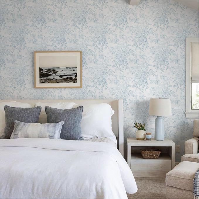 Heroad Vintage Peel and Stick Wallpaper Blue Floral Contact Paper Toile Leaf Removable Wall Paper Self Adhesive Stick On Wallpaper for Girls Nursery Bathroom Renter Friendly Vinyl Roll 17.3''X78.7'' - Image 5