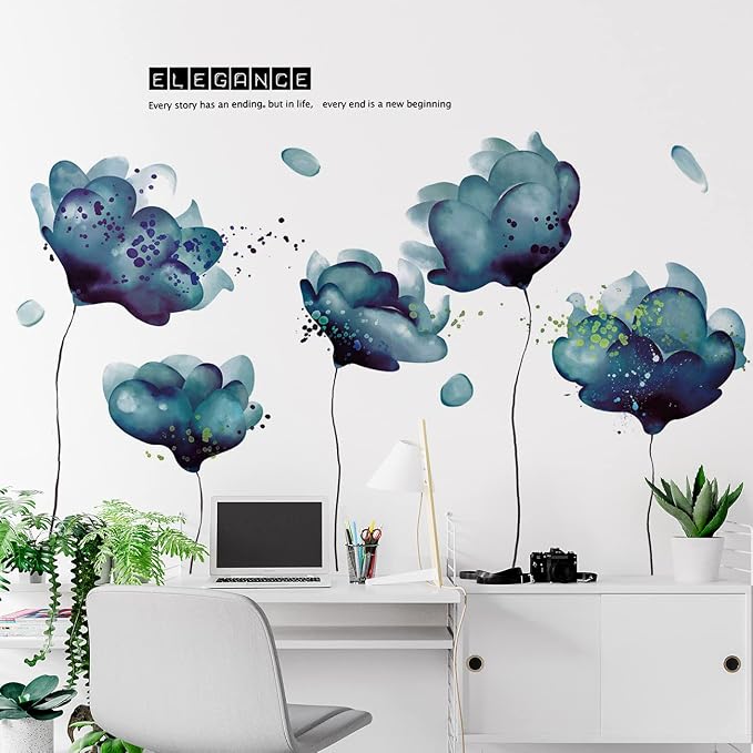 LiveGallery Removable Kids Room Decor DIY Blue Flower Wall Decals Floral Wall Stickers Murals for Baby Bedroom Girls Boys Nursery Rooms Bathroom Living Room Wall Corner by LiveGallery