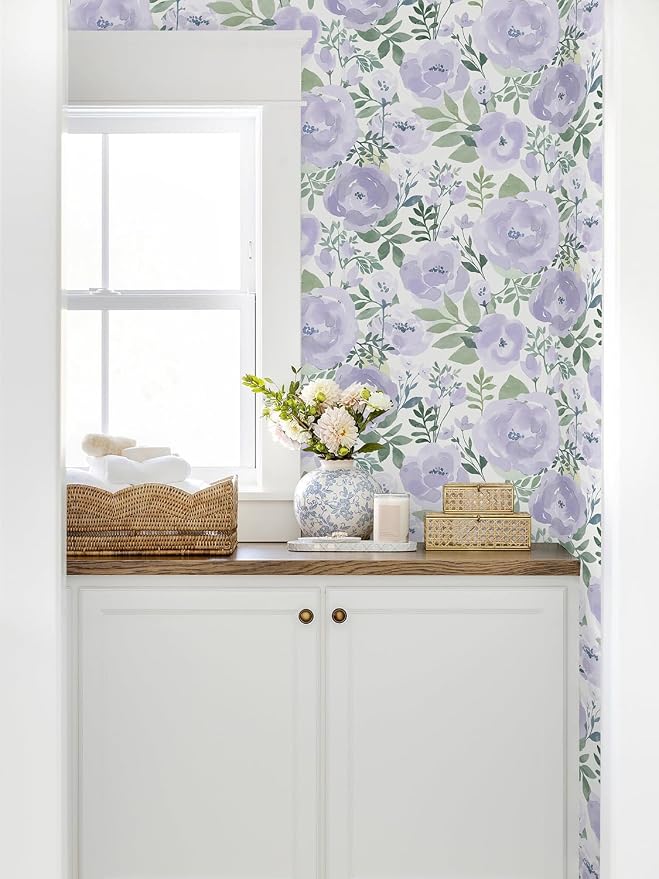 Orainege Floral Wallpaper Peel and Stick Wallpaper Floral Contact Paper | 16.9in x196.8in Boho Peony Self Adhesive Removable Wall paper for Bedroom Living Room Decor Vinyl, Purple - Image 4