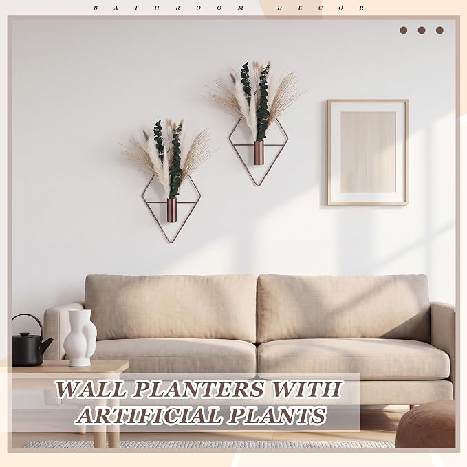 Canlierr 4 Pcs Wall Decor Hanging Planters, Mixed Plants, Bronze - Image 4