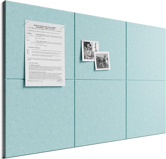 Bumusty 36"x 24" Large Felt Bulletin Board Tiles, Aqua Blue | 6-Pack Cork Board Alternative, Wall Decor, 30 Pushpins, 30 Adhesive Tabs, Vision Board, Office, Classroom, Home, Dorm by BUMUSTY