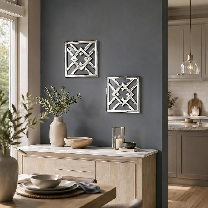 Square Decorative Wall Mirror 12 x 12 Inch, Silver Frameless Mirror Wall Decor with Beveled Edge, Modern Wall Mounted Accent Mirror for Living Room, Bedroom, Hallway, Set of 2 - Image 4