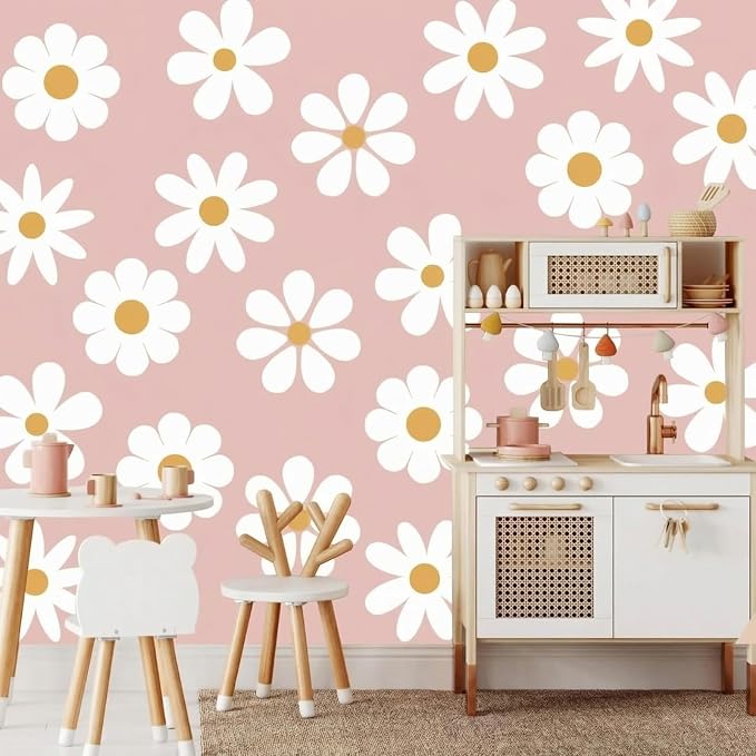TaoBary 12 Sheet Daisy Wall Sticker Decal,White, Yellow,Novelty Style | Big Flower Wall Sticker, Pink White Floral Decal, Daisy Bedroom Room Decor, Removable Peel and Stick, Nursery Home Wall Decor - Image 4