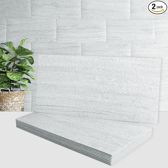 AULIGET 2-Piece Light Shale Peel and Stick Backsplash Wall Tiles, 6" x 12" PVC Faux Stone Stick on Tile for Backsplash Kitchen, Bathroom, Laundry Room, Camper, Fireplace by AULIGET