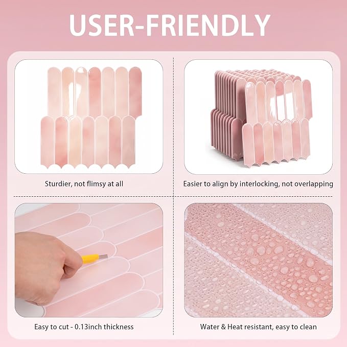Arttown Peel and Stick 3D Wall Backsplash, 10-Sheet, 12" × 12" Coral Pink | Subway Tile Self Adhesive Thicker Design Wall Tiles Panel Wallpaper for Rental Housing Kitchen Bathroom Balcony - Image 6