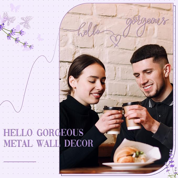 Hicarer Metal Hello Gorgeous Wall Art Minimalist Wall Decor,Purple,Classic | for Bedroom Bathroom Living Room Dressing Room Salon Vanity Office Home Decoration, Easy to Install - Image 5