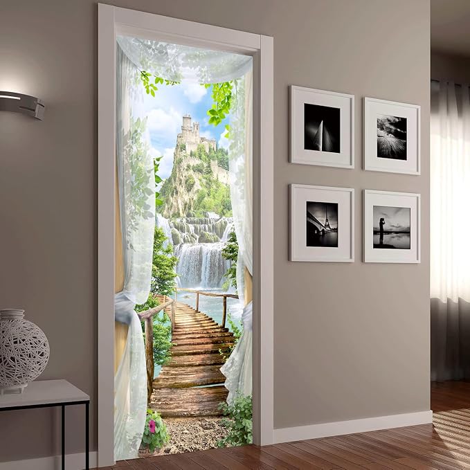 artfanke 3D Door Sticker Peel and Stick 33.5"x84.6"- View of The Castle Self-Adhesive Door Decal Murals Wallpaper for Home Decor(2 Sheets/Set) - Image 4