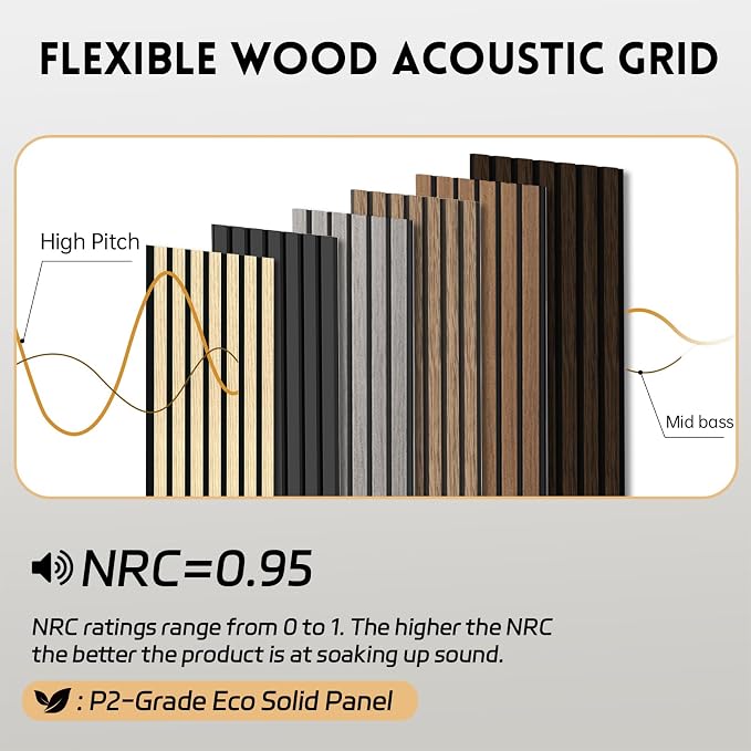 4 Pack Wood Panels for Wall, 106.3" × 11" Wood Slat Acoustic Panels for Wall, Soundproof Panels, 3D Fluted Panels for Interior Wall Decor (Dark Walnut) - Image 3