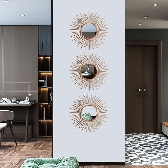 3 Pack Metal Mirrors for Wall Sunburst Wall Mirrors Home Décor Decorative Hanging Wall Art for Living Room Bedroom Entryway (Rose Gold2, Sunburst) - Image 7