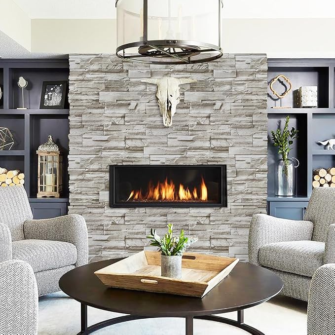 Timeet Stone Peel and Stick Wallpaper 17.3 x 197in Brick Wallpaper Self-Adhesive Stone Contact Paper Removable Décor Wallpaper Stacked Wall Paper Roll - Image 5