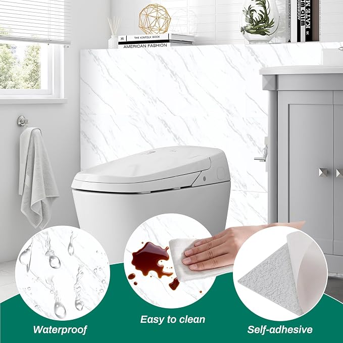 12pcs White Marble Peel and Stick Tiles 23.6"x11.8" Waterproof Heat Resistant Self Adhesive Removable PVC Wall Panels for Kitchen Backsplash, Bathroom, Laundry Room (Not Real Tile, Not for Floor) - Image 5