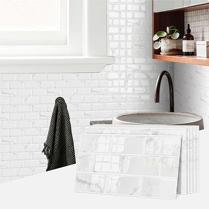 10 Sheet Brick Peel and Stick Kitchen Backsplash Tiles, DONGYUNAI PVC Wall Panels Back Splash 3D Waterproof Self Adhesive Wall Stickers for Bathroom Fireplace RV Camper Van（6"x12"） - Image 3