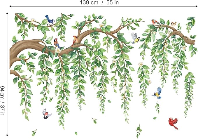 wondever Tree Branch Wall Decals Hanging Green Leaves Wall Stickers (XL) | Peel and Stick, Removable, Wall Art Decals, Wall Decoration, Living Room Bedroom, Office Sofa TV Home Wall Decor - Image 4