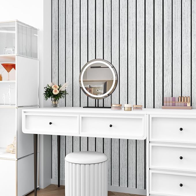 White Grey Wood Panels for Wall Slat Panel Self Adhesive Wood Slat 3D Wall Panels Peel and Stick 11.8"x197" Faux Foam Wooden Walls Panel Removable Modern Wooden Wallpaper for Bedroom Studio - Image 7