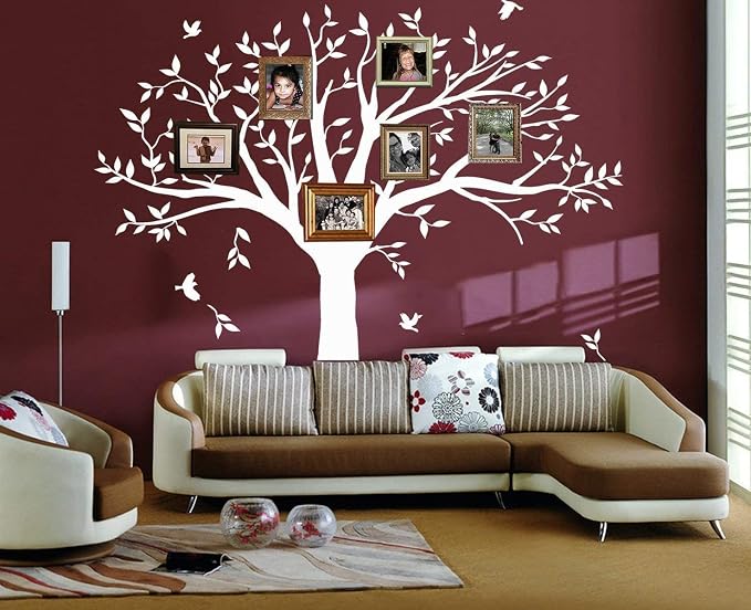 Giant Family Tree Wall Decals Photo Tree Wall Decals with Birds Wall Stickers for Living Room Nursery Bedroom Decoration (White) - Image 4