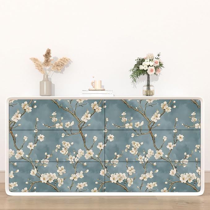Laatse Vintage Blue White Floral Wallpaper Peel and Stick 17.5''x118'' | Self Adhesive/Removable/Waterproof/Thick Vinyl Contact Paper for Bathroom Bedroom Shelf Cabinet Drawer,Prepasted,Easy Peel - Image 2