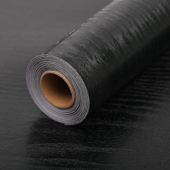 Peel and Stick Wallpaper Black Wood Wall Paper - 17.5 x 300 Inch Self Adhesive Wallpaper Peel and Stick, Easy to Paste Wall Contact Paper for Stand Liner, Table and Door Makeover Decor by LOVADA