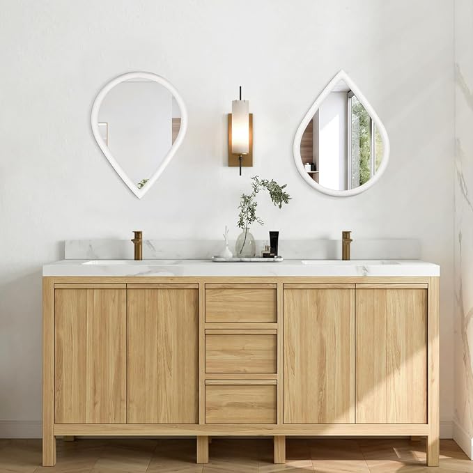 Small Wall Mirror Wood Framed Decorative Mirror White Teardrop Hanging Mirrors Unique Vanity Mirror for Bedroom Bathroom Living Room - Image 4