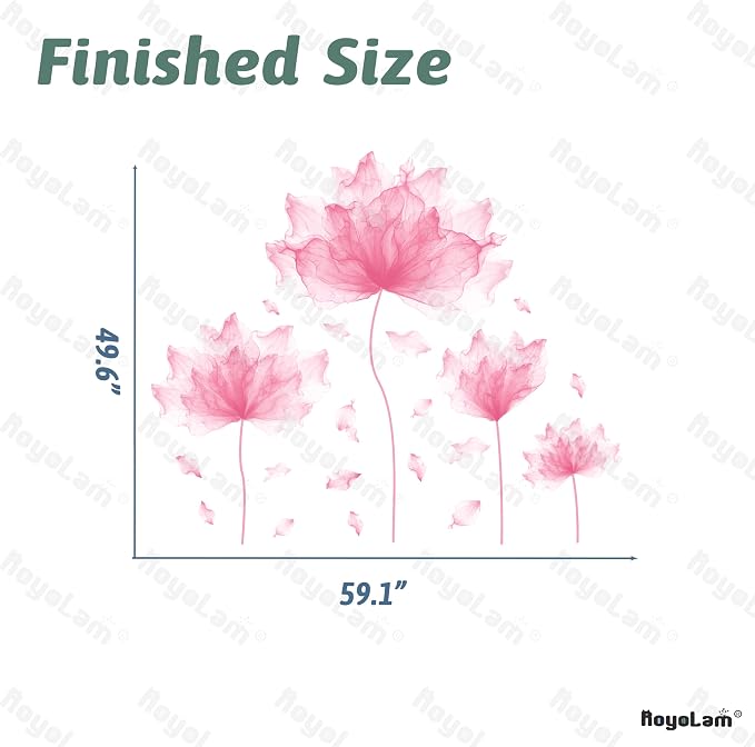 59.1'' x 49.6'' Flower Petal Wall Decal Floral Wall Sticker (Pink) | Removable waterproof peel and stick wall art for nursery, baby room, classroom, living room, bedroom, office and bathroom - Image 5