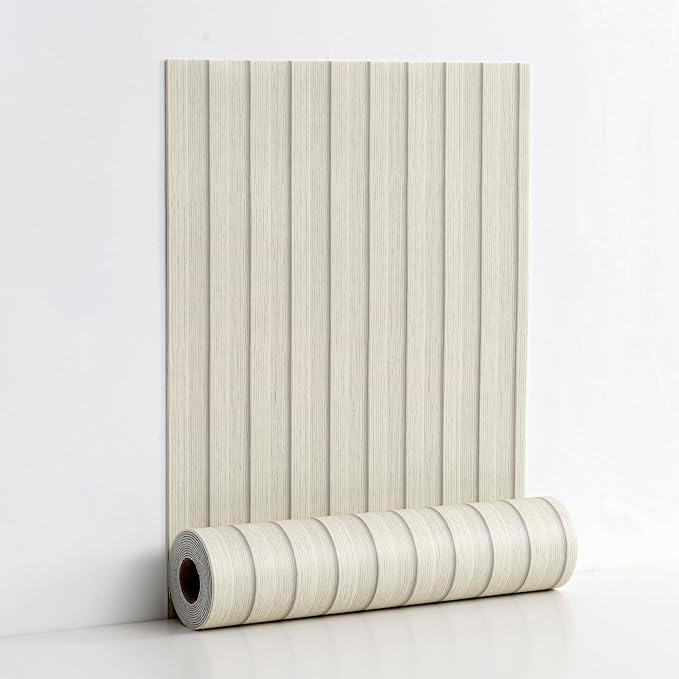 Haimin Wood Grain Slat Wall Panels Peel and Stick Faux Wood Thick Wallpaper | 118"x15.75" Waterproof PET & IXPE Foam Paneling Adhesive Smooth Beadboard Wallpaper Wall Covering Panels (Beige) - Image 6