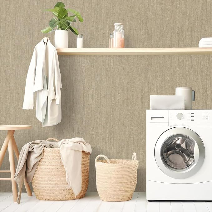 Grasscloth Peel and Stick Wallpaper Beige Brown Vinyl 16in x 197in | Faux Linen Vintage Wallpaper Textured Removable Wall Paper Grass Cloth Cabinets Bedroom for Cabinet Self Adhesive Vinyl - Image 2
