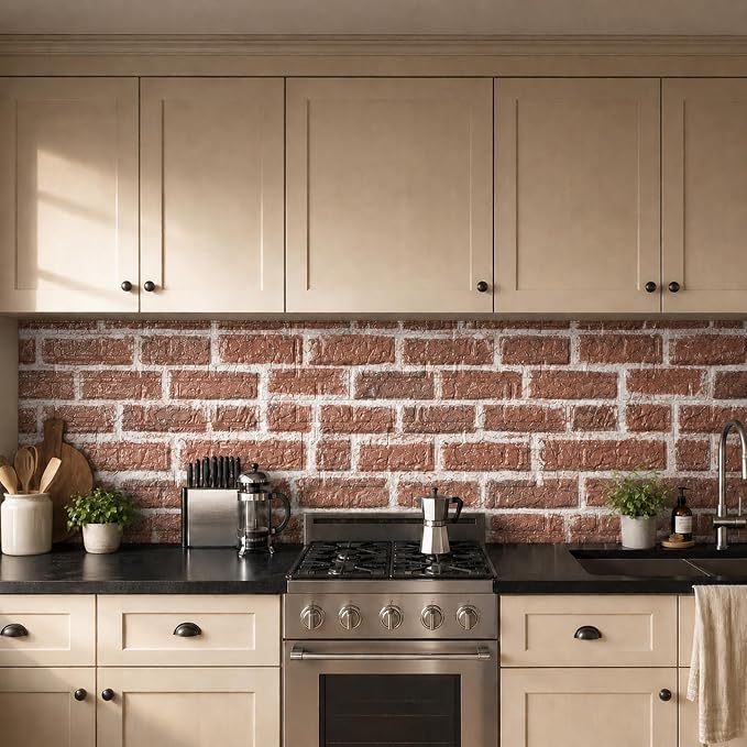 3D Wall Panels Peel and Stick Faux Foam Brick Wallpaper Covering | Red Brick 40 PCS 11.8"×11.8" Self Adhesive Stone Wall Tiles for DIY Interior Wall Decor - Image 6