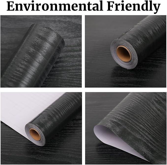 Peel and Stick Wallpaper Black Wood Wall Paper - 35.4 x 120 Inch Self Adhesive Wallpaper Peel and Stick, Easy to Paste Wall Contact Paper for Stand Liner, Table and Door Makeover Decor - Image 2