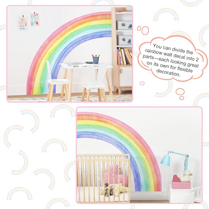 83"x43" Large Rainbow Wall Stickers, Mural Watercolor Half Rainbow Wall Decals Peel and Stick Vinyl Wall Art Decor for Girls Bedroom Kids Nursery Living Room Playroom Toddler - Image 3