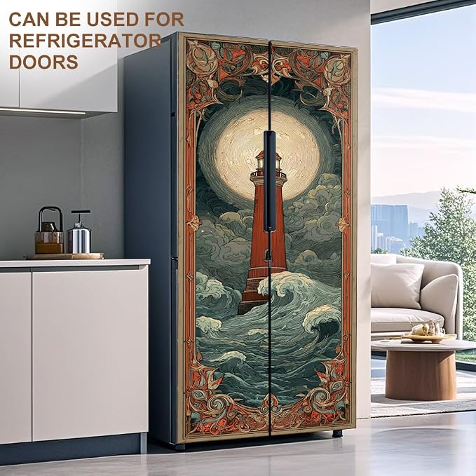 Lighthouse Door Mural, Vintage Stormy Ocean Door Cover | Waterproof PVC, 30.3" W x 78.7" L; vintage lighthouse scene for bedroom, entryway, office or closet doors. - Image 7