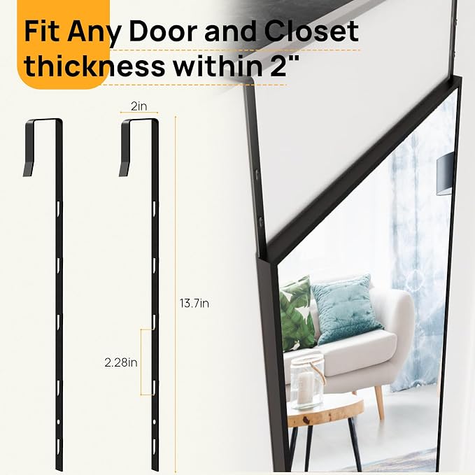 Black Arched Over The Door Mirror for Hanging, 47x14 Full Length Mirror - Image 6